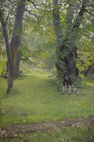 Gerda Roosval-Kallstenius Park with sitting man and dog oil painting image